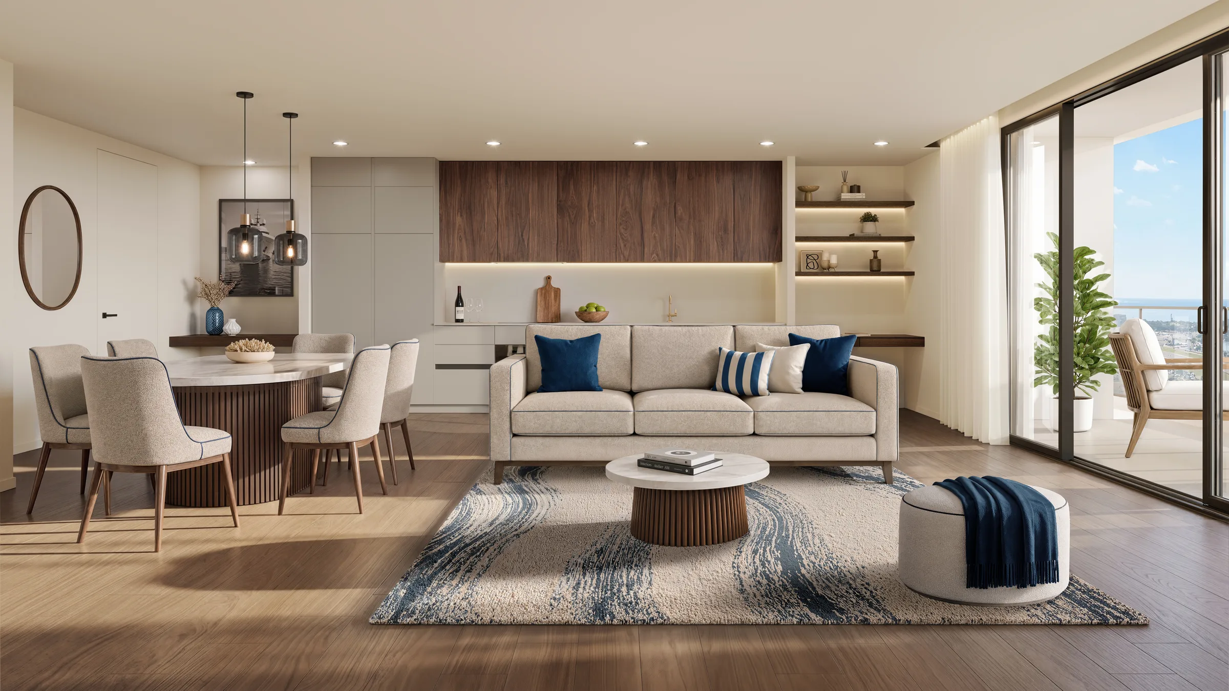 Port de Plaisance 2-bedroom condo living and dining area, Sint Maarten
